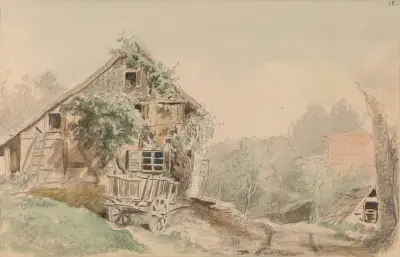 House by the road av Adolph Tidemand