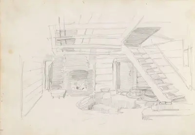 Interiør fra en bondestue av Adolph Tidemand