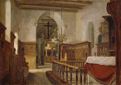 Interior from the Church at Voss av Adolph Tidemand