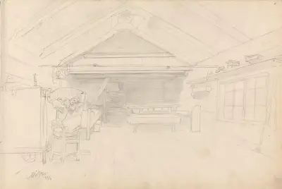 Interiør, Mølster på Voss av Adolph Tidemand
