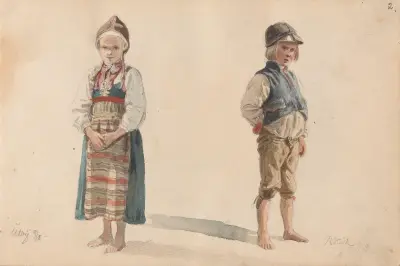Jente, Utby; gutt, Rättvik av Adolph Tidemand