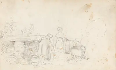 Klesvask i elven av Adolph Tidemand