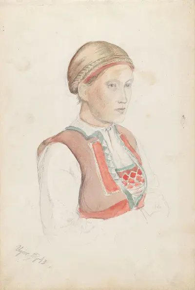 Kvinne i halvfigur, Vikøy av Adolph Tidemand