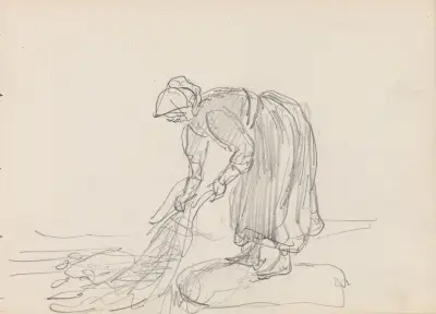 Kvinne som trekker garn av Adolph Tidemand