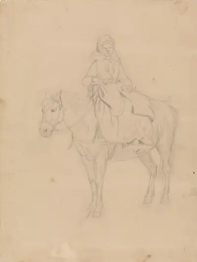 Kvinne til hest, Flesberg av Adolph Tidemand