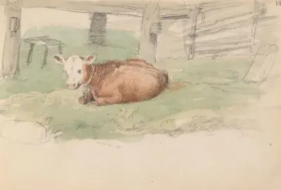 Liggende kalv av Adolph Tidemand