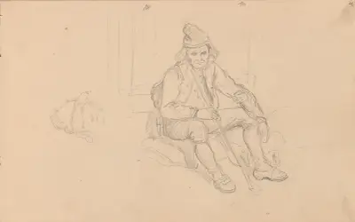 Male head; seated male figure av Adolph Tidemand