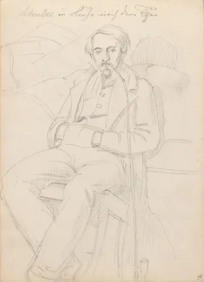 Male portrait with long pipe (Probably 1838 or 1839) av Adolph Tidemand