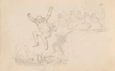 Man jumping into the frog pond av Adolph Tidemand