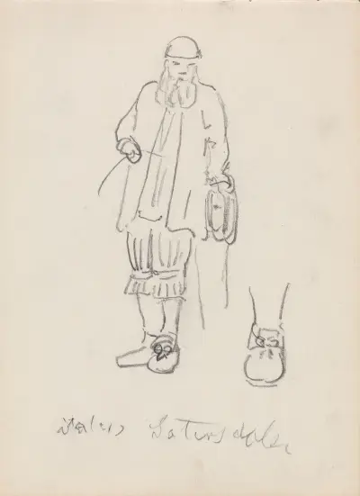 Mannsfigur i drakt fra Setesdal av Adolph Tidemand