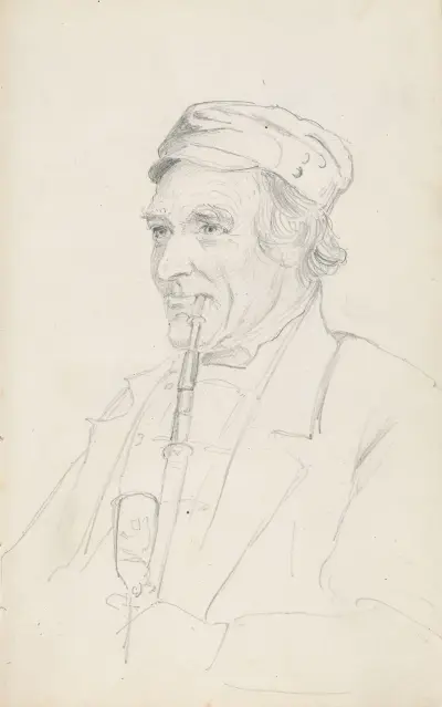 Portrett av mann med pipe av Adolph Tidemand