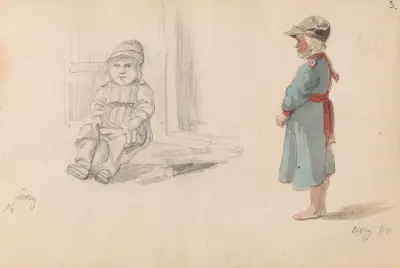 Sitzendes Kind, Utby; stehendes Kind, Utby von Adolph Tidemand
