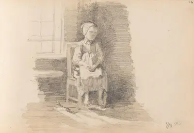 Sittende jente ved vindu av Adolph Tidemand