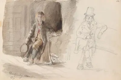 Sittende mann, Ambjörby; sittende mann, Mitanderfors av Adolph Tidemand