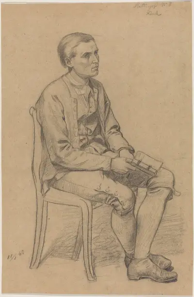 Sittende mann med bok av Adolph Tidemand