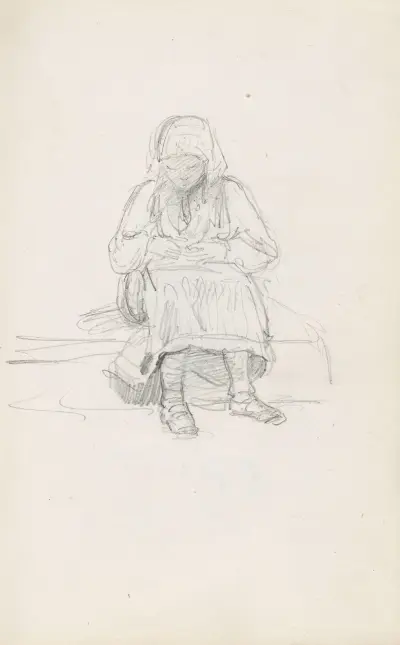 Sitting female figure av Adolph Tidemand