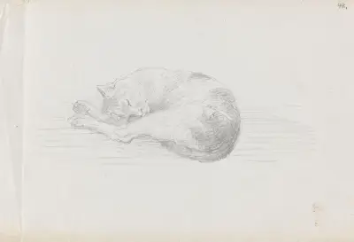 Sleeping cat av Adolph Tidemand