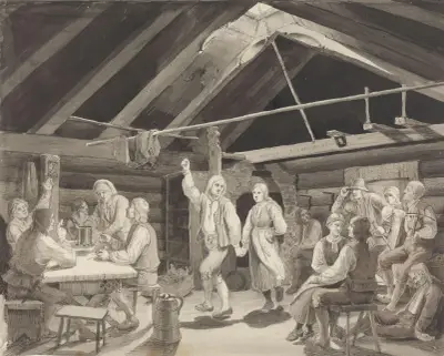 Søndagskveld i en røkstue av Adolph Tidemand