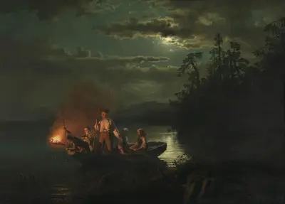 Spear Fishing on Lake Krøderen av Adolph Tidemand