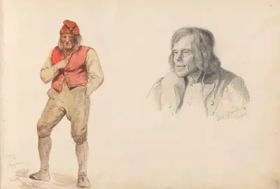 Stående mann, Ringheim; Lars Knutson Kvåle, Vossevangen av Adolph Tidemand