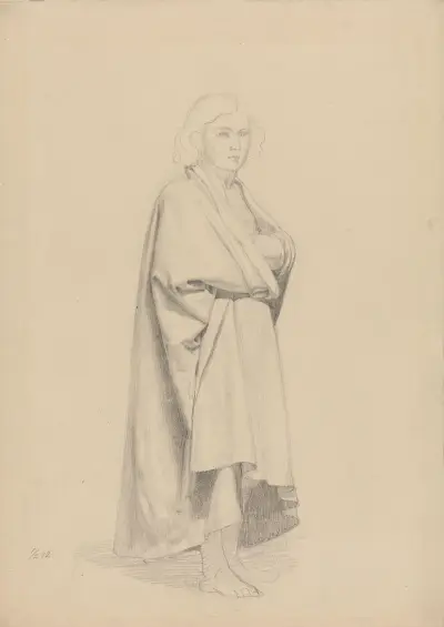 Stående ung mann, draperistudie, Adolph Tidemand