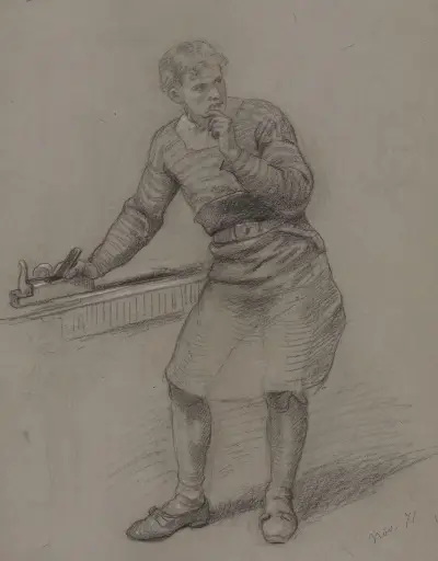 Standing Young Man with a Planer av Adolph Tidemand