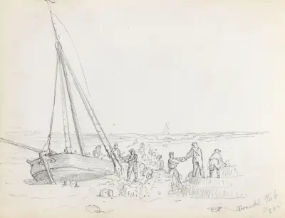 Strandet skip, Borkum av Adolph Tidemand