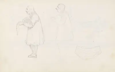 Studier av mannsfigur med rosenkrans; bronsealdersmykke av Adolph Tidemand