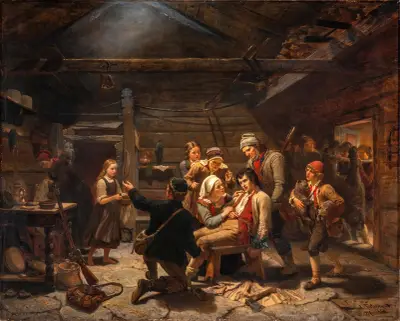 The Wounded Bear Hunter av Adolph Tidemand