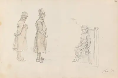 To mannsfigurer og et barn, Nås av Adolph Tidemand
