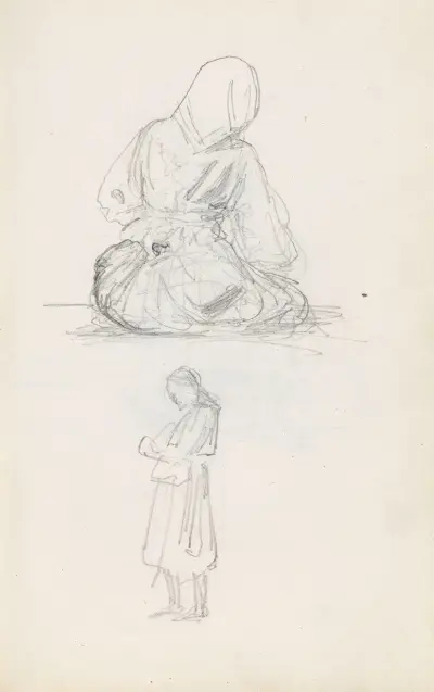 Two studies of women av Adolph Tidemand