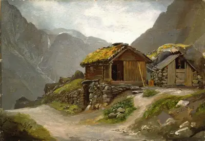 View from Gudvangen av Adolph Tidemand