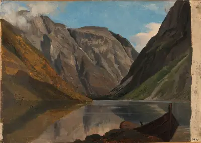 View of Gudvangen av Adolph Tidemand