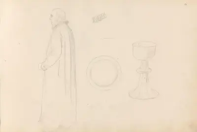 Vilhelm Birkedal i prestekappe; disk og kalk av Adolph Tidemand