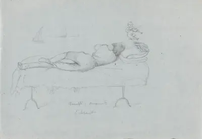 Young man lying in bed av Adolph Tidemand