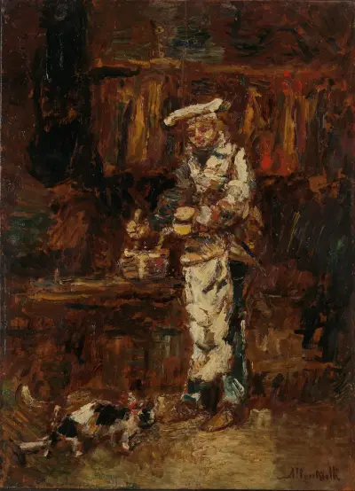 Detail study for ‘La Rottisserie des deux Paons’ av Adolphe Monticelli