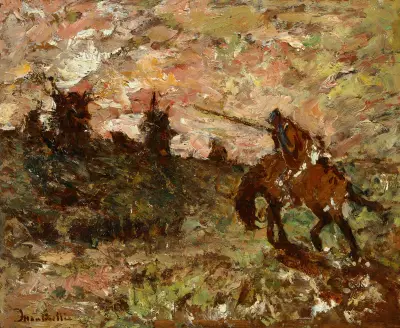 Don Quijote och väderkvarnarna av Adolphe Monticelli
