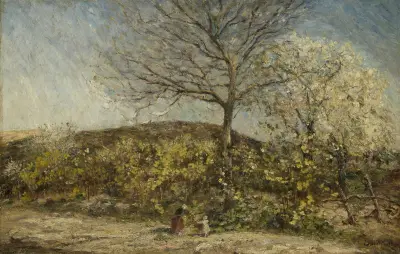 Landschap met bloeiende boomgaard av Adolphe Monticelli