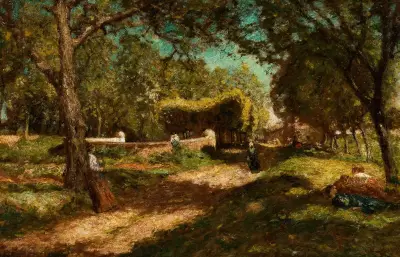 Paysage animé de petits personnages av Adolphe Monticelli