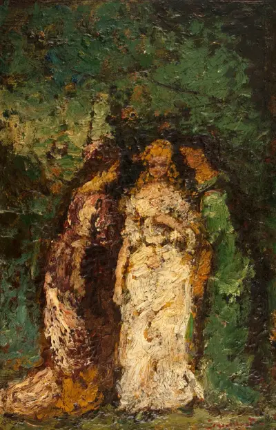 Trois femmes sous les arbres av Adolphe Monticelli