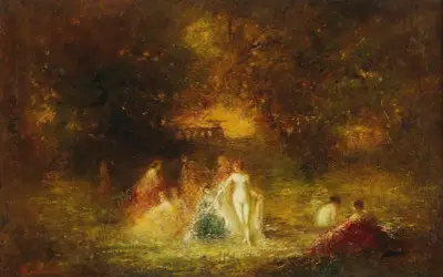 Women Bathing av Adolphe Monticelli