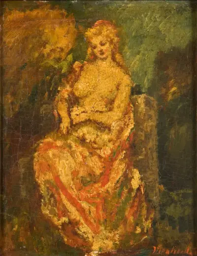 Young Woman with a Fan av Adolphe Monticelli