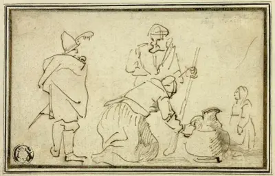 Two Soldiers, Woman with Jug and Child av Adriaen Brouwer