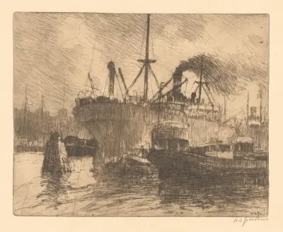 Förtöjda fartyg i Rotterdams hamn av Willem Adrianus Grondhout