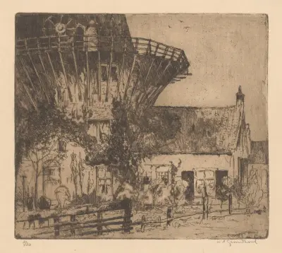 Hus vid foten av en ställningsmölla i Leidschendam av Willem Adrianus Grondhout