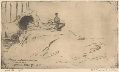 Mappie rustende in haar bed av Willem Adrianus Grondhout