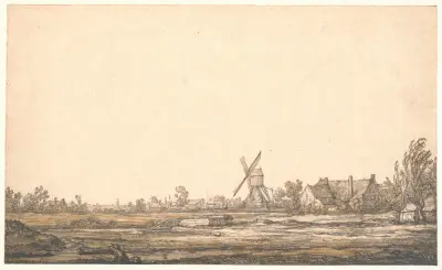 Landscape with a windmill av Aelbert Cuyp