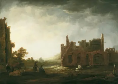 Landscape with the Ruins of Rijnsburg Abbey av Aelbert Cuyp