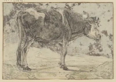 Nach rechts stehender Ochse, schwarz und weiß gefleckt av Aelbert Cuyp