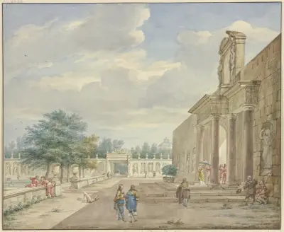 Garden with Terrace and Opulent Portal av Aert Schouman